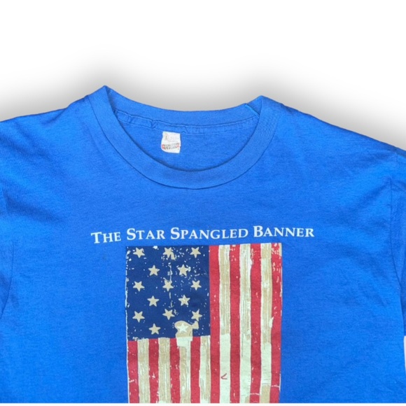 Vintage 1985 Screen Stars “Star Spangled Banner” Blue Single Stitch T-Shirt sz L - Picture 2 of 8
